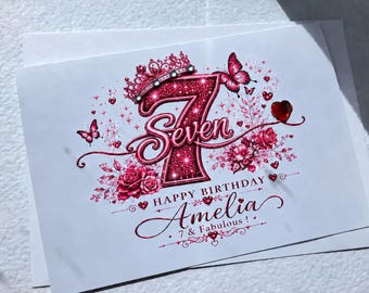 Personalised 7th Birthday Card, Seventh Keepsake for Daughter, Granddaughter, Niece