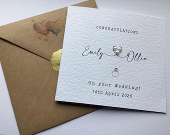 Personalised Wedding Card, Pearl Heart, Congratulations, Kraft Envelope