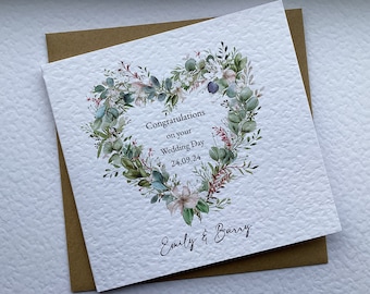Personalised Wedding Day Card For Couple - Luxury Floral Wreath Design, Handmade In UK