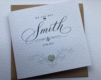 Personalised Wedding Card, Pearl Heart, Congratulations, Kraft Envelope