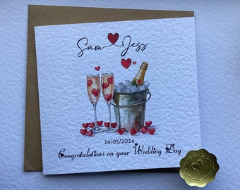 Personalised Wedding Initial Card | Wedding Champagne Watercolour Card