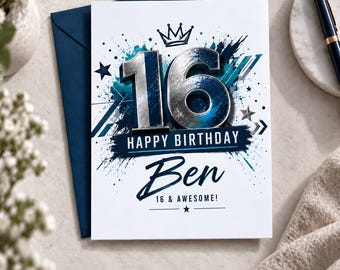 Personalised 16th Birthday Card, Sixteenth Card