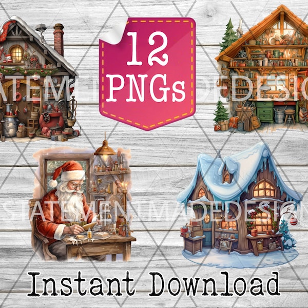 Santa's Workshop PNG Bundle | Santa's Workshop Digital Download | Santa's Workshop Clipart Bundle