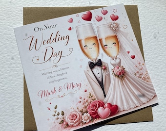 Personalised Wedding Card, Pearl Heart, Congratulations, Kraft Envelope