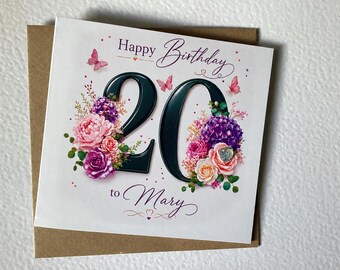 Personalised 20th Birthday Card, Twentieth Card