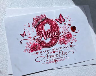 Personalised 9th Birthday Card, Ninth Keepsake for Daughter, Granddaughter, Niece
