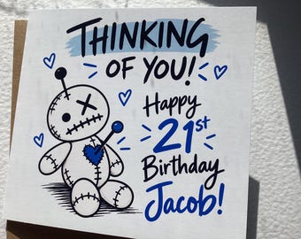 Personalized 21st Birthday Card, Custom Name, Luxury Cardstock (14cm x 14cm)