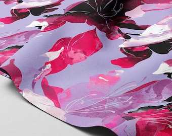Softshell Magenta Flowers on Digital Lavender background - Waterproof fabric for clothing