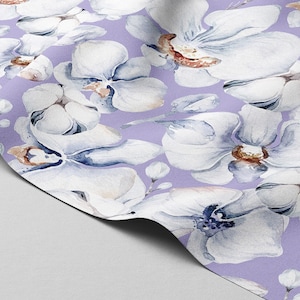 Softshell fabric | Softshell Waterproof fabric | Softshell Orchids on Digital Lavender background - Waterproof fabric for clothing