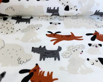 Jersey de algodão | Tecido de malha de algodão | Jersey simples ecológico | Tecido de jersey de algodão infantil | Estampa de buldogue, pug, dálmata, terrier