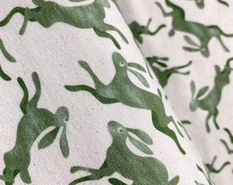 Kids Cotton Jersey | Cotton knit fabric | Eco-Friendly Single Jersey | Cotton jersey fabric kid | Children's Print: Green bunnies