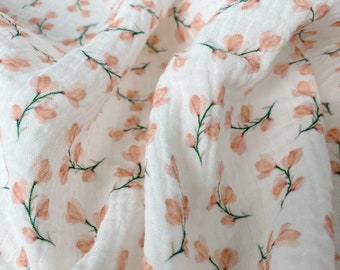 Floral double gauze fabric | Double gauze fabric | Floral print fabric | Floral cotton fabric | Eco-print