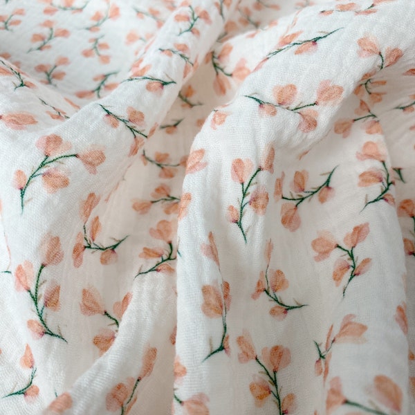 Floral double gauze fabric | Double gauze fabric | Floral print fabric | Floral cotton fabric | Eco-print