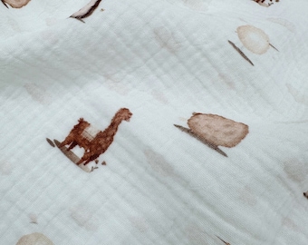 Animals Double Gauze Cotton Fabric | Breathable Baby Material