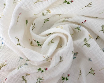 Feather floral print cotton gauze top