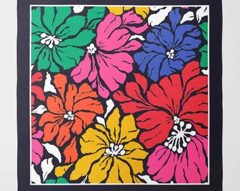 Bold Colorful Floral Silk Scarf with Black Background | Luxury Square Scarf for Women | Wrap in Unique Printed Designs | Gift for a woman