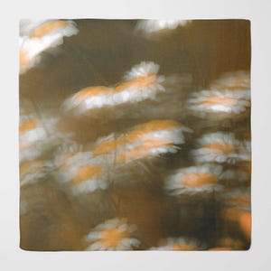 Green Silk Scarf with Blurred Daisies | Luxury Square Scarf for Women | Wrap in Unique Printed Designs | Gift for a woman