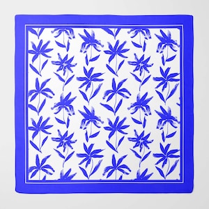 Royal blue flower silk scarf | Luxury Square Scarf for Women | Wrap in Unique Printed Designs | Gift for a woman