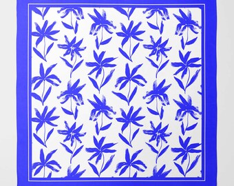 Royal blue flower silk scarf | Luxury Square Scarf for Women | Wrap in Unique Printed Designs | Gift for a woman