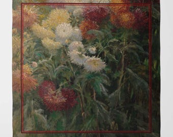 Chrysanthemums in the Garden at Petit-Gennevilliers | Luxury Square Scarf for Women | Wrap in Unique Printed Designs | Gift for a woman