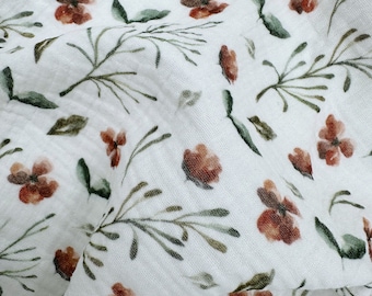 Floral double gauze fabric | Double gauze fabric | Floral print fabric | Floral cotton fabric | Delicate Meadow Flower Print