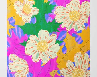 Bright Floral Silk Scarf on Pink | Luxury Square Scarf for Women | Wrap in Unique Printed Designs | Gift for a woman