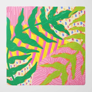 Hand Drawn Leaves Silk Scarf with Colorful Background | Luxury Square Scarf for Women | Wrap in Unique Printed Designs | Gift for a woman