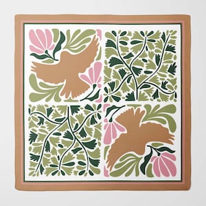 Elegant Floral and Bird Silk Scarf - Beige, Green, Pink | Luxury Square Scarf for Women | Wrap in Unique Printed Designs | Gift for a woman