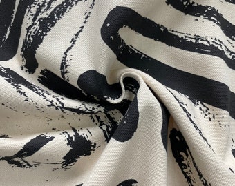Bio Baumwollstoff | Abstrakte schwarze Pinsel Linien Stoff | Canvas Stoff |  Minimalistisches Muster | Modernes Textil