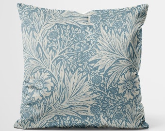 Antique Beige Flowers On Blue | William Morris Cushion Cover | Decorative Throw Pillow cover | Luxury Decorative Pillow | Custom Sizes