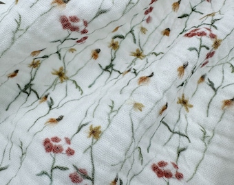Floral double gauze fabric | Double gauze fabric | Floral print fabric | Floral cotton fabric | Delicate Meadow Flower Print | Muslin cotton