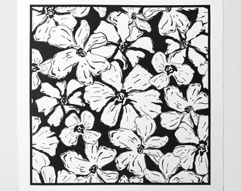 White Hand Drawn Floral Silk Scarf with Black Background | Luxury Square Scarf for Women | Wrap in Unique Printed Designs | Gift for a woman