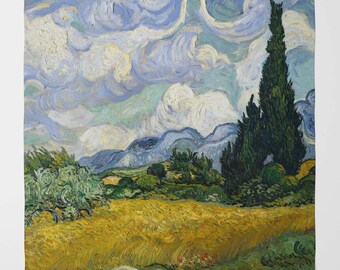 Wheat Field with Cypresses by Vincent van Gogh | Luxury Square Scarf for Women | Wrap in Unique Printed Designs | Gift for a woman