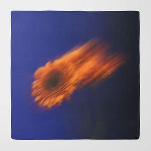 Dark Blue Silk Scarf with Blurred Orange flower | Luxury Square Scarf for Women | Wrap in Unique Printed Designs | Gift for a woman