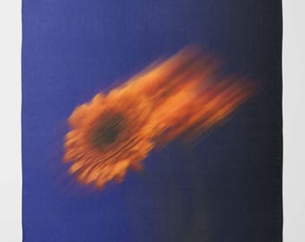 Dark Blue Silk Scarf with Blurred Orange flower | Luxury Square Scarf for Women | Wrap in Unique Printed Designs | Gift for a woman