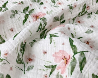 Floral double gauze fabric | Double gauze fabric | Floral print fabric | Floral cotton fabric | Eco-print