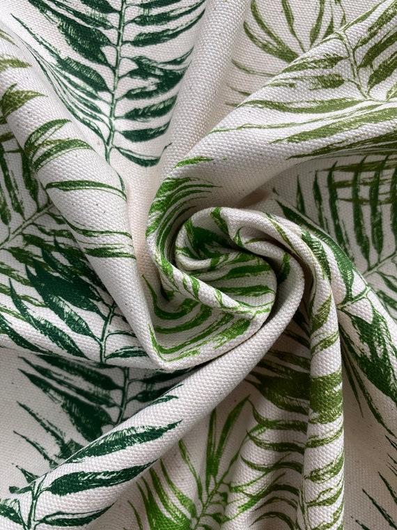 Floral print fabric | Floral cotton fabric | Eco-print | Hand-Pressed Green Fern Leaves Fabric | Organic Cotton | Botanical Print