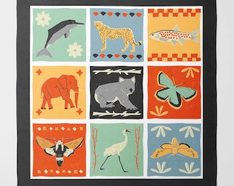 Retro Animal Collage Silk Scarf | Luxury Square Scarf for Women | Wrap in Unique Printed Designs | Gift for a woman