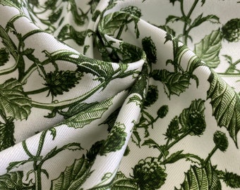 Blumendruck Stoff | Floraler Baumwollstoff | Öko-Druck | Grüner botanischer Klee Druck | Baumwollköper | Natürliches Gewebe