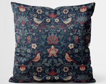 William Morris Floral Bird Pillow Cover | Handmade Decorative Throw Pillow