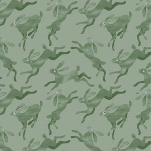 Green bunnies on green fabric - Cotton Jersey Knit