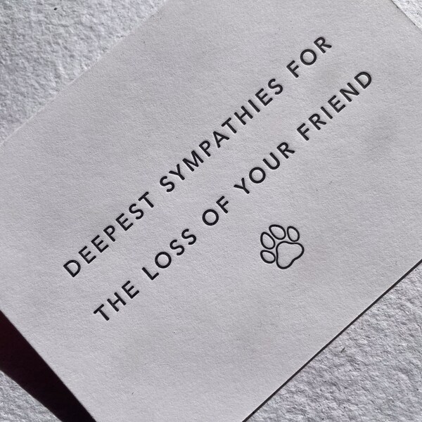 Pet loss sympathy card, letterpress