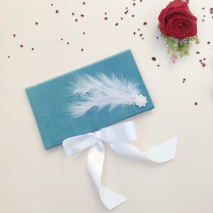 Enveloppes d'argent, enveloppes d'argent, enveloppe en tissu velours faite à la main avec plumes