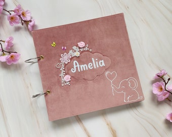 Velvet photo album, custom baby memory book, personalized baby girl photo album, baby girl and mom gift, personalized baby girl gifts