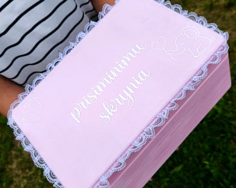 Personalized Wooden Baby Memory Box, Custom Pink Keepsake Box for Baby Girl, Handcrafted Newborn Gift with Name and Velvet Lining