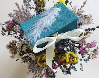 Small Velvet Money gift box with feather, Handmade Box for Cash, Jewerly gift box, Wedding gift idea