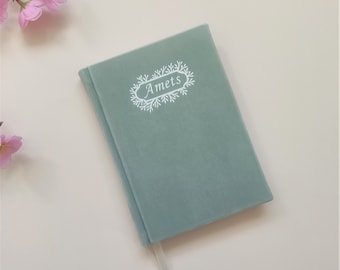 Journal with custom cover, velvet notebook, A6 diary, handbound hardcover journal, birthday gift for friend female, birthday gift for writer