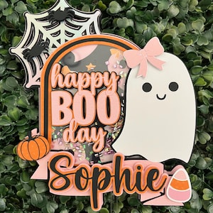 Happy Boo Day Shaker Cake Topper: Pink Halloween Party Decor