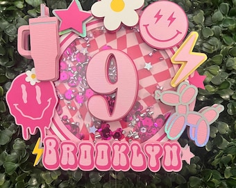 Pink Preppy Shaker Cake Topper: Smiley Face Groovy Party