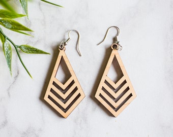 Geometric wood earrings, wood jewelry